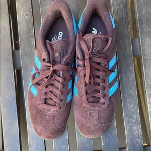 NWOT Adidas Men's Chocolate Brown and Sky Blue Sneakers